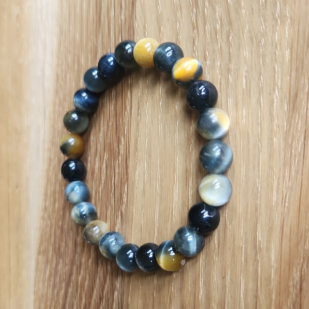 SOLD Golden Blue Tiger Eye Gemstone Beads Bracelet - Picture 8 of 10